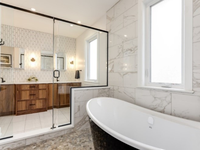 Bathroom tub and tile - oakwood
