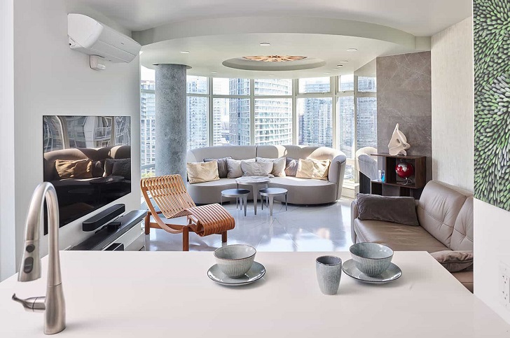 Bright and airy white condo with luxurious view of Vancouver.