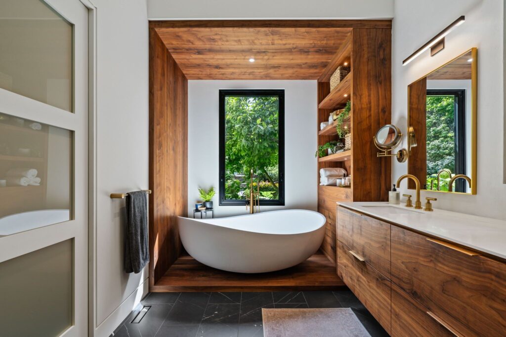Freestanding Tub with Scenic Garden Views