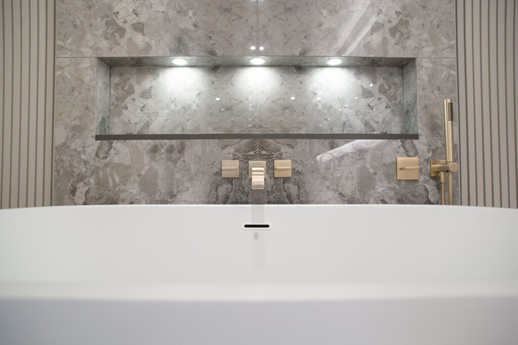 Experience serenity with this oval bathtub oasis,