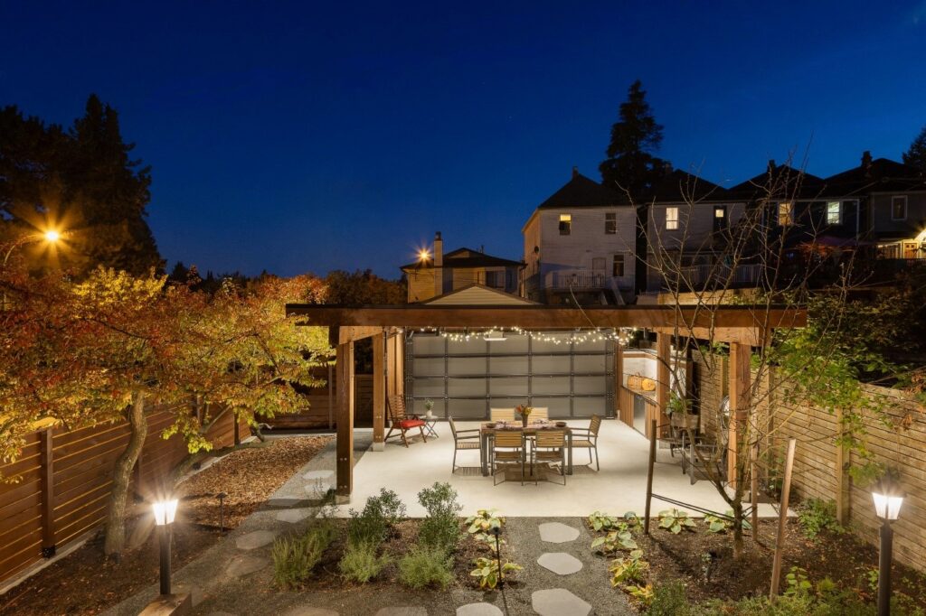 illuminated backyard oasis
