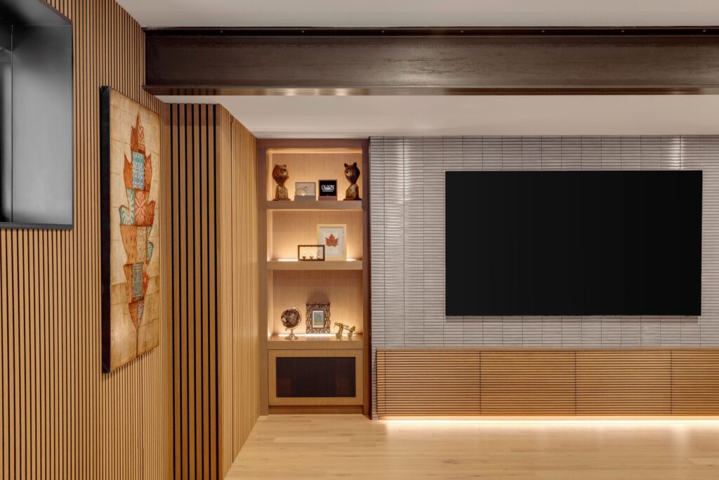 Energy-efficient lighting and improved insulation in remodeled basement.