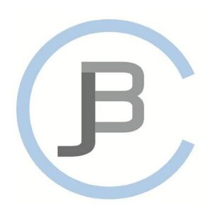 A stylized logo featuring the gray letters J and B overlapping, enclosed partially by a light blue, open circle.