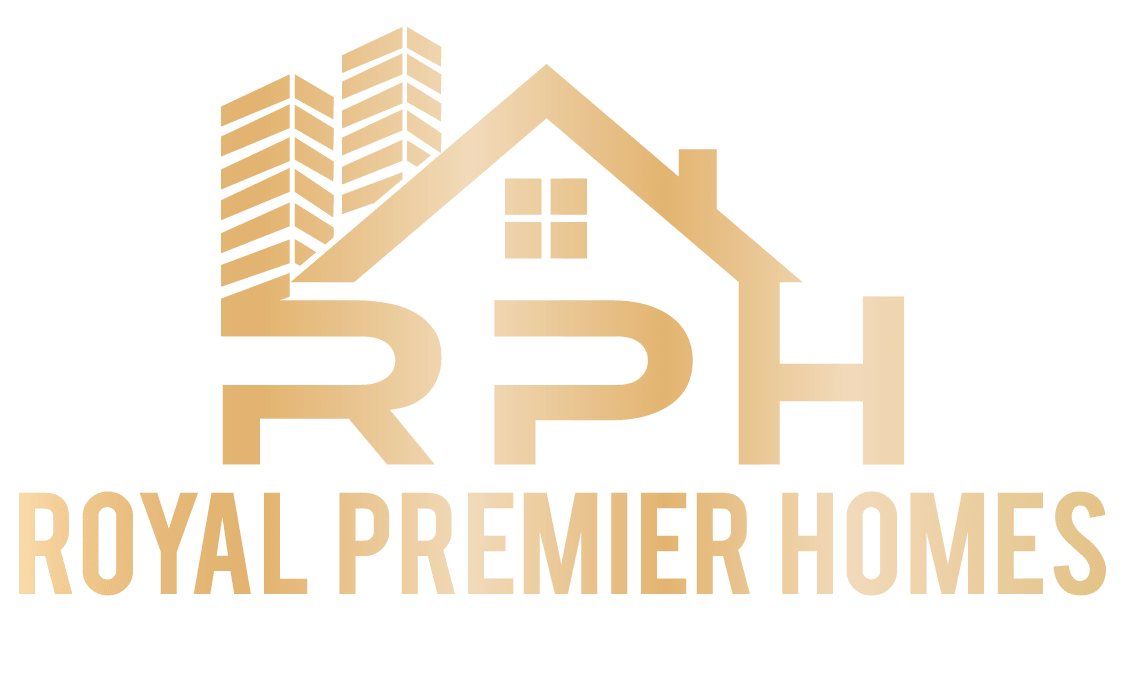Gold logo with stylized letters RPH forming a house, windows in the middle, and three tall buildings behind. Text below reads ROYAL PREMIER HOMES. Celebrate October is Renovation Month by reimagining your dream home with this elegant design.