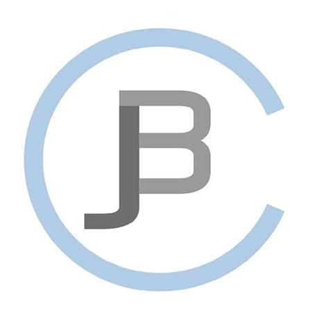 Gray letters J and B overlapping inside a light blue, incomplete circle on a white background—a fresh look just in time as October is Renovation Month.