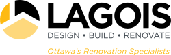 Lagois logo with a stylized yellow and black house graphic, and the words Design • Build • Renovate. Below, it says Ottawa’s Renovation Specialists in orange text—perfectly highlighting that October is Renovation Month.