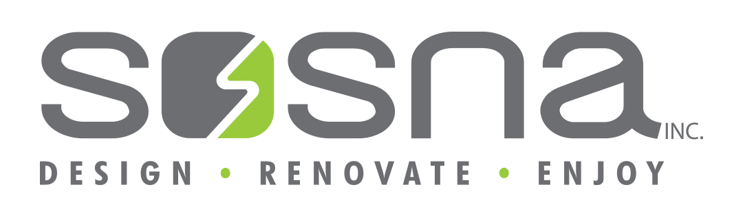 Logo for Sosna Inc. in gray and green, featuring the tagline Design • Renovate • Enjoy beneath the company name. Celebrate your project this October—October is Renovation Month!.