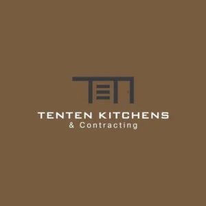 Logo for Tenten Kitchens & Contracting on a brown background, featuring a stylized TEN graphic above the company name in white text.