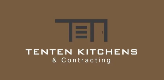 Logo for Tenten Kitchens & Contracting on a brown background, featuring a stylized TEN design above the company name in white letters—perfect for showcasing your business during October is Renovation Month.