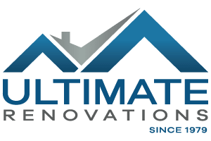 Logo for Ultimate Renovations with stylized blue rooftops above the company name. The text ULTIMATE RENOVATIONS appears below, with SINCE 1979 in the bottom right corner. Highlight your home improvement goals this October—October is Renovation Month!.