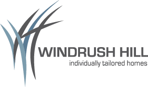 Logo with abstract blue and gray strokes forming a W shape, next to the text WINDRUSH HILL and below it, smaller text reads individually tailored homes. Celebrate your dream space this October—Renovation Month—with us.